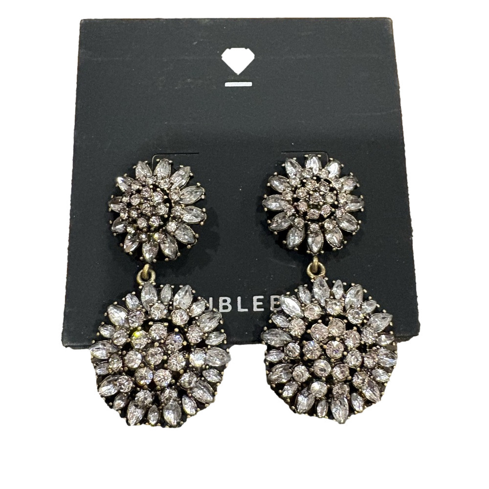 BaubleBar Crystal Floral Drop Earrings Silver Tone NWOT Statement Glam